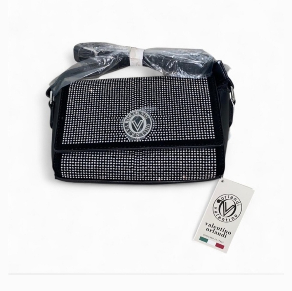 Valentino Orlandi Black Crystal-Embellished Shoulder Bag